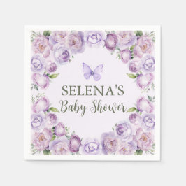 Elegant Lila Blommigt Butterfly Baby Shower Pappersservett