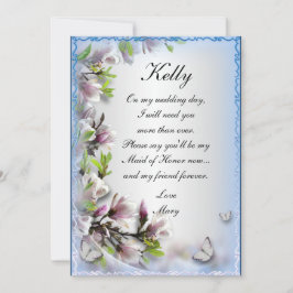 Elegant Lila Blommigt Butterfly Maid of honor Card Inbjudningar