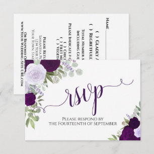 Elegant Lila Blommigt Calligraphy Bröllop OSA Kort