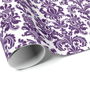 Elegant Lila Blommigt Damaskus - vit bakgrund Presentpapper