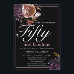 Elegant Lila Blommigt Femtio och Fabulous Birthday Inbjudningar<br><div class="desc">Gästerna vet att detta kommer att bli ett speciellt party genom att bara tittar på inbjudan! Den här designen har elegantens lila,  plommon och blommor i guld på en dramatisk svart bakgrund.</div>
