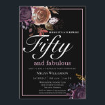Elegant Lila Blommigt Femtio och Fabulous Birthday Inbjudningar<br><div class="desc">Gästerna vet att detta kommer att bli ett speciellt party genom att bara tittar på inbjudan! Den här designen har elegantens lila,  plommon och blommor i guld på en dramatisk svart bakgrund.</div>