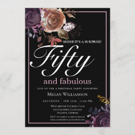 Elegant Lila Blommigt Femtio och Fabulous Birthday Inbjudningar