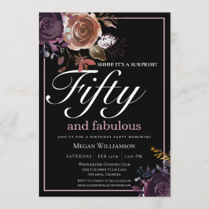 Elegant Lila Blommigt Femtio och Fabulous Birthday Inbjudningar