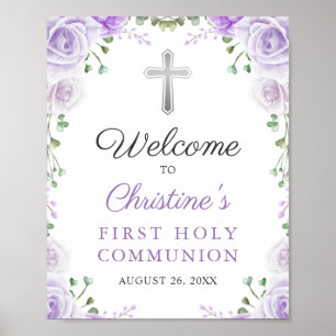 Elegant Lila Blommigt Första Heligan Kommuniformer Poster
