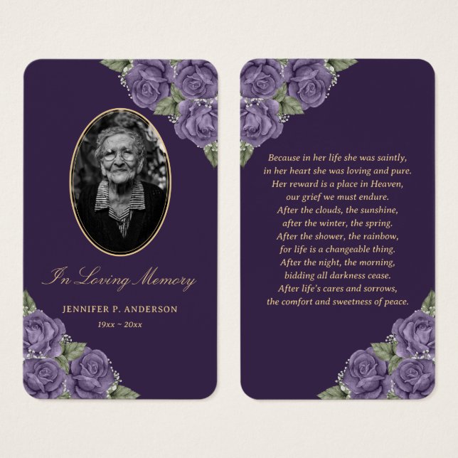 Elegant Lila Blommigt Funeral Prayer Card Visitkort (Framsida & baksida)