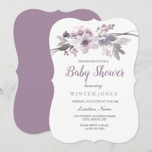 Elegant Lila Blommigt Girl eller Boy Baby Shower Inbjudningar