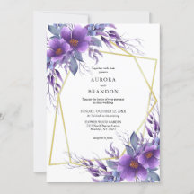 Elegant Lila Blommigt Golden Geometric Bröllop