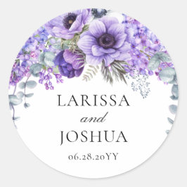 Elegant Lila Blommigt Greenery Bröllop Runt Klistermärke