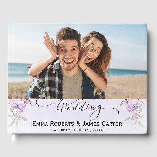 Elegant Lila Blommigt Guest Bok