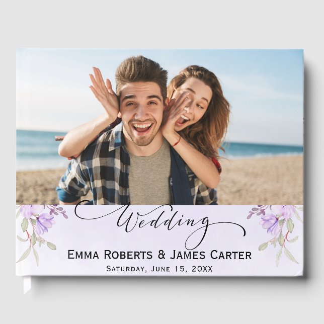 Elegant Lila Blommigt Guest Bok (Framsida)