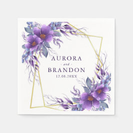 Elegant Lila Blommigt Guld Geometric Ram Bröllop Pappersservett