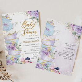 Elegant Lila Blommigt High Tea Party Baby Shower Inbjudningar