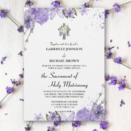 Elegant Lila Blommigt Kor Vit Nuptial Mass Inbjudningar