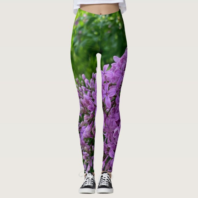 Elegant lila blommigt lila  leggings (Framsida)