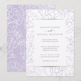 Elegant Lila Blommigt Minimalialist Bröllop Inbjudningar