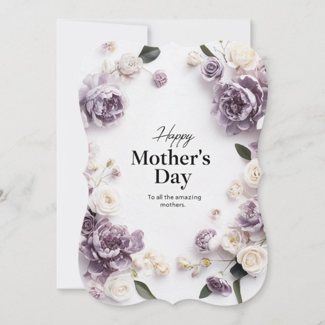 Elegant Lila Blommigt Mors dag-kort (Framsida)