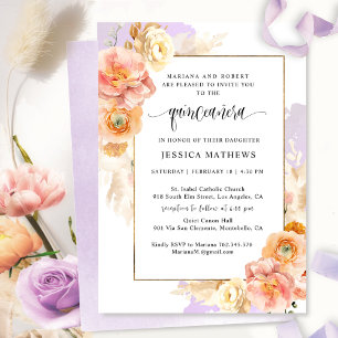 Elegant, Lila Blommigt och vattenfärg Quinceañera Inbjudningar