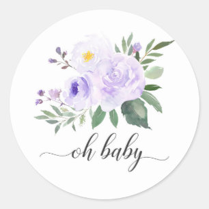 Elegant Lila Blommigt Oh Baby Shower Runt Klistermärke