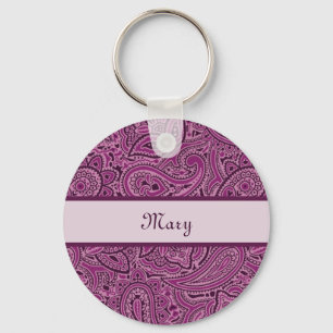 Elegant Lila Blommigt Paisley Mönster med Namn Nyckelring