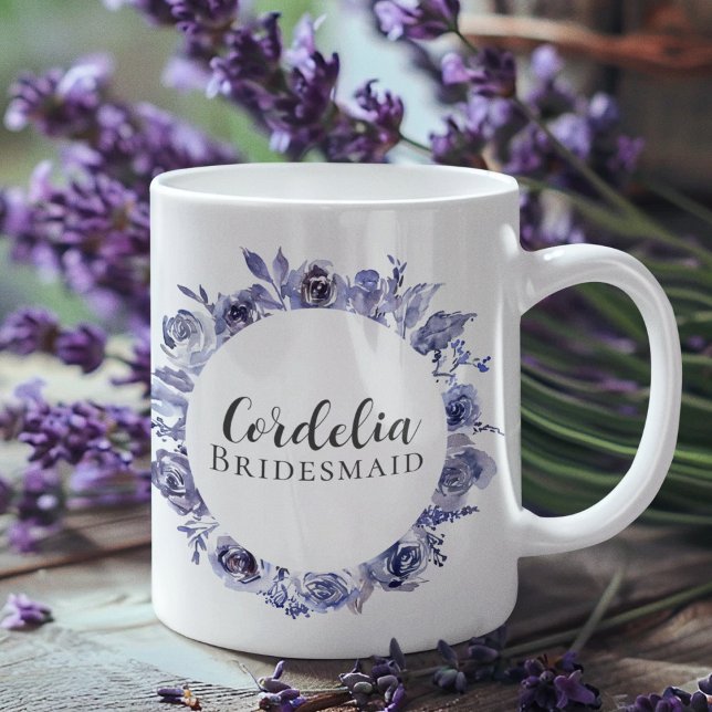 Elegant Lila Blommigt Personlig Bridesmaid Gift Kaffemugg (Skapare uppladdad)