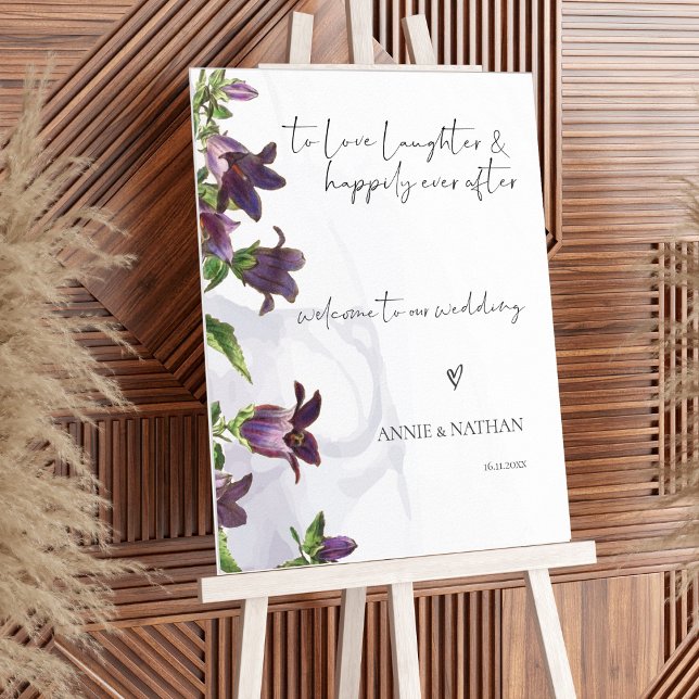 Elegant Lila Blommigt Personligt bröllp välkomstte Poster (Elegant Purple Floral Custom Wedding Welcome Sign)