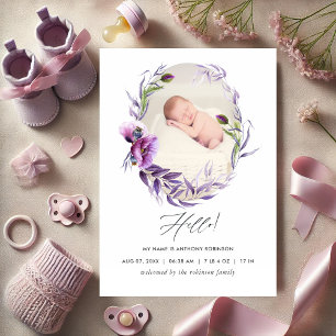 Elegant Lila Blommigt Photo Baby Meddelande