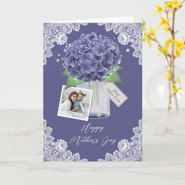 Elegant Lila Blommigt Photo Lycklig Mors dag Kort (Gul blomma)