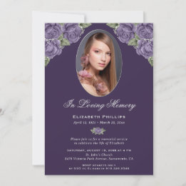 Elegant Lila Blommigt Photo Memorial Service Inbjudningar