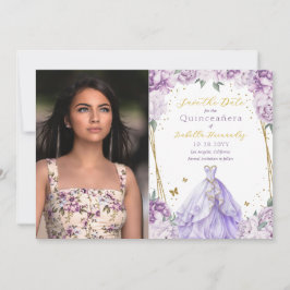 Elegant Lila Blommigt Photo Quinceañera Spara Datumet