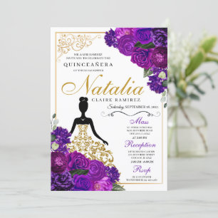 Elegant Lila Blommigt Quinceanera Birthday Inbjudningar