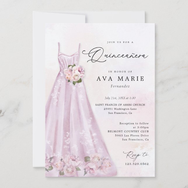 Elegant Lila Blommigt Quinceañera Birthday Inbjudningar (Framsida)