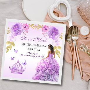 Elegant Lila Blommigt Quinceañera Birthday Pappersservett