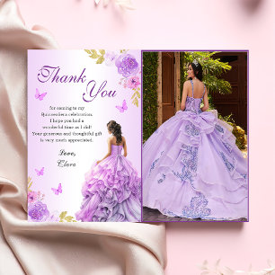 Elegant Lila Blommigt Quinceañera Birthday Tack Kort