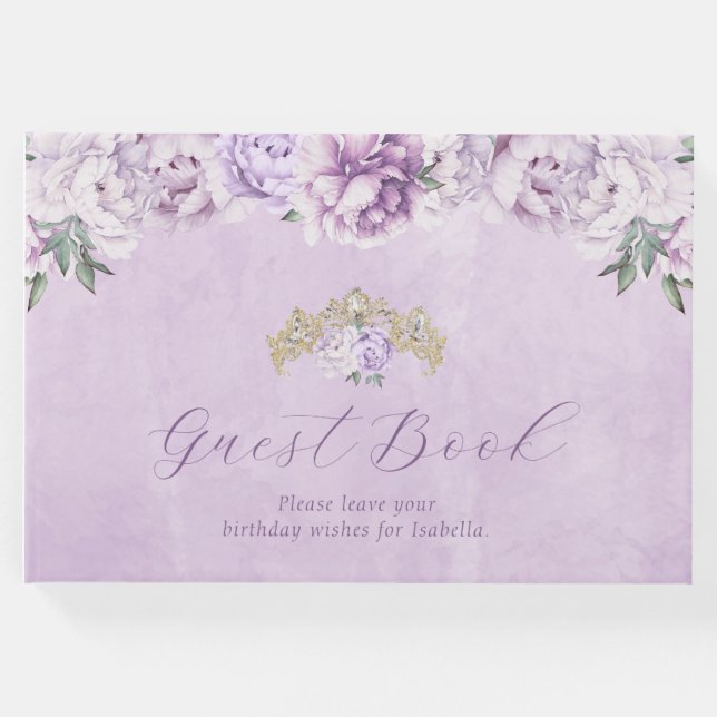 Elegant Lila Blommigt Quinceañera Guest Bok (Framsida)