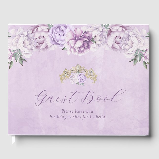 Elegant Lila Blommigt Quinceañera Guest Bok (Framsida)