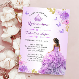 Elegant Lila Blommigt Quinceañera-inbjudan Inbjudningar