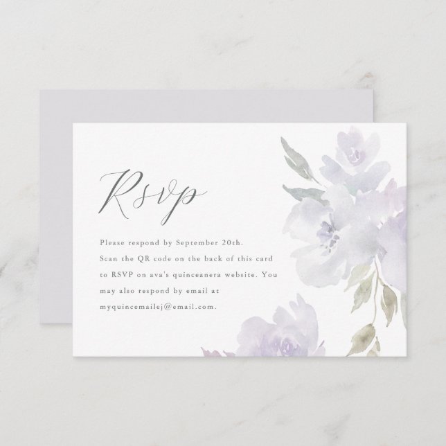 Elegant Lila Blommigt Quinceanera QR Code OSA (Fram/baksida)