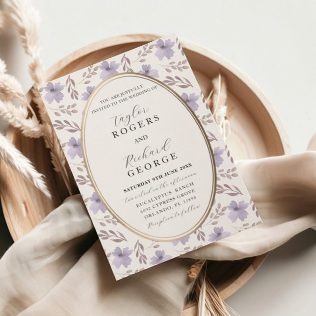 Elegant Lila Blommigt Vattenfärg Bröllop Inbjudningar (Skapare uppladdad)