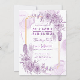 Elegant Lila Blommigt Vattenfärgsbudget Bröllop  Inbjudningar