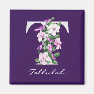 Elegant Lila Blommigt Vit metall T Monogram Magnet