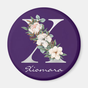 Elegant Lila Blommigt Vit metall X Monogram Magnet