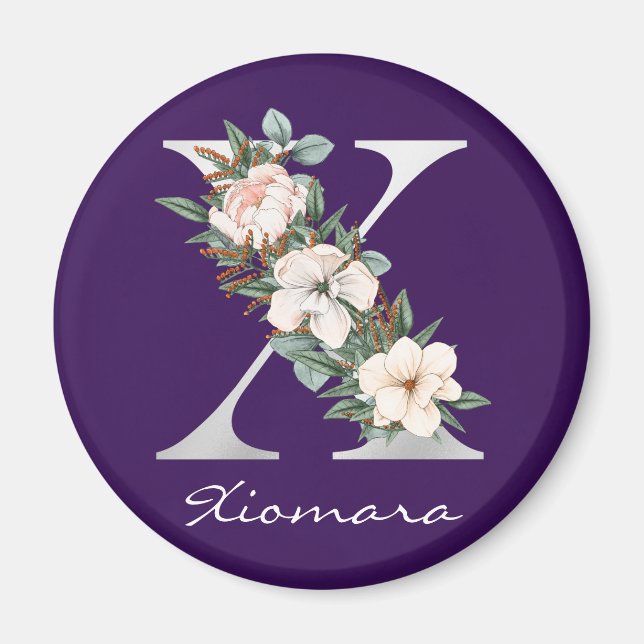 Elegant Lila Blommigt Vit metall X Monogram Magnet (Framsidan)