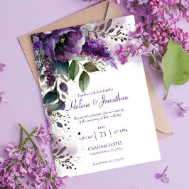 Elegant Lila Blommigt Watercolor Boho Bröllop Inbjudningar