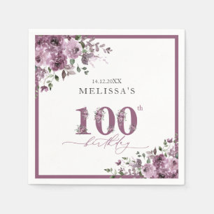 Elegant Lila blommor 100:e Födelsedagsfesten Pappersservett