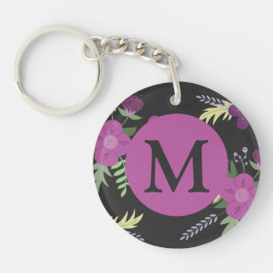 Elegant Lila blommor Art på Black Monogram