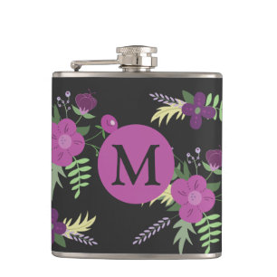 Elegant Lila blommor Art på Black Monogram Fickplunta