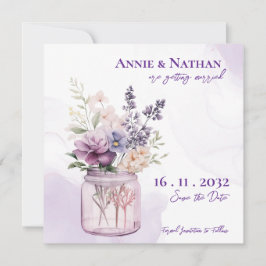 Elegant Lila blommor i Mason Burk Blommigt Bröllop Meddelande