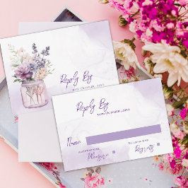 Elegant Lila blommor i Mason Burk Blommigt Bröllop OSA Kort
