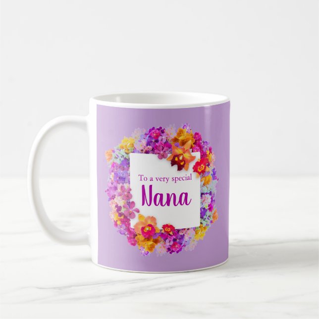 Elegant lila blommor Nana Mors dag Kaffemugg (Vänster)